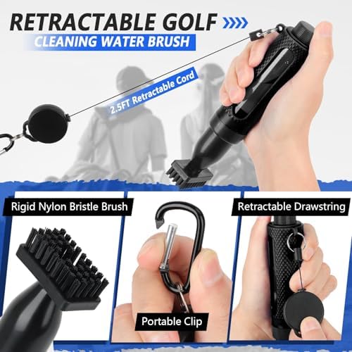 Golf Club Cleaner Brush, Golf Water Brush with Water Bottle and Retractable Clip Push Button for Easy Cleaning with Nylon Bristles Essentials Golf Accessories for Men and Women Golfer