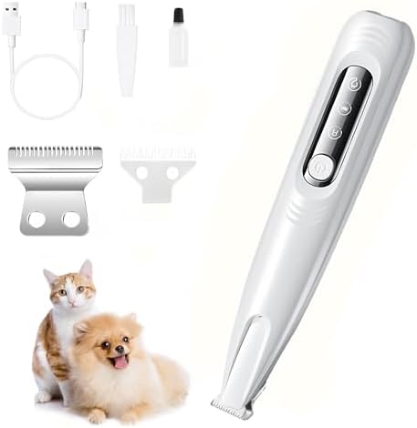 BreeyPaws Cat Clippers Dog Paw Trimmer Grooming Kit,4 in 1 Cat Shaver for matted Fur Claw Silent,Pet Shaver Trimmer for Dogs Cats Paws,2 Speed Battery Display Startup Locked USB Charge Cable (White)