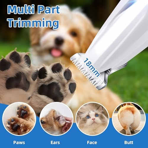 BreeyPaws Cat Clippers Dog Paw Trimmer Grooming Kit,4 in 1 Cat Shaver for matted Fur Claw Silent,Pet Shaver Trimmer for Dogs Cats Paws,2 Speed Battery Display Startup Locked USB Charge Cable (White)