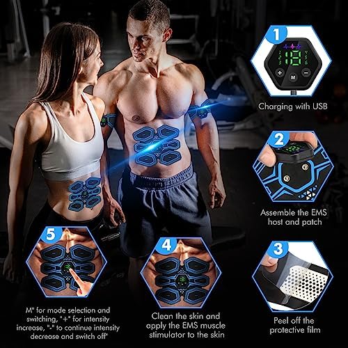 EMS Muscle Stimulator, ABS Trainer Muscle Stimulator, 6 Modes & 19 Intensities Abs Workout Equipment, USB Rechargeable Tactical X Abs Stimulator Full Body Ab/Hip Trainer