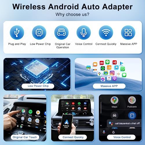 Android Auto Wireless Adapter UK, Convert Factory Wired to Wireless Android Auto, Plug and Play, Android Auto Adapter Compatible with Android 11+ & Cars with Wired Android Auto-Grayish black
