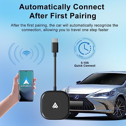 Android Auto Wireless Adapter UK, Convert Factory Wired to Wireless Android Auto, Plug and Play, Android Auto Adapter Compatible with Android 11+ & Cars with Wired Android Auto-Grayish black