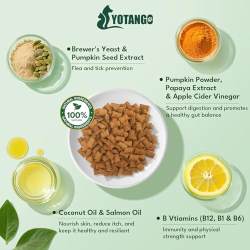 YOTANGO Cat Flea & Tick Chews 500 Crunchy Creamy Chewables, Skin & Coat Support, Salmon Flavor