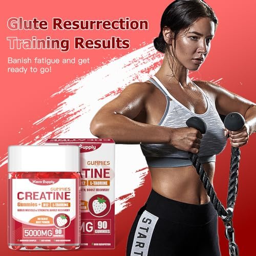 Creatine Monohydrate 5000mg Gummies - Sugar Free Muscle Support Supplement with Electrolytes & Vitamin D3 | Strawberry Flavour Chewable Creatine for Athletes & Fitness