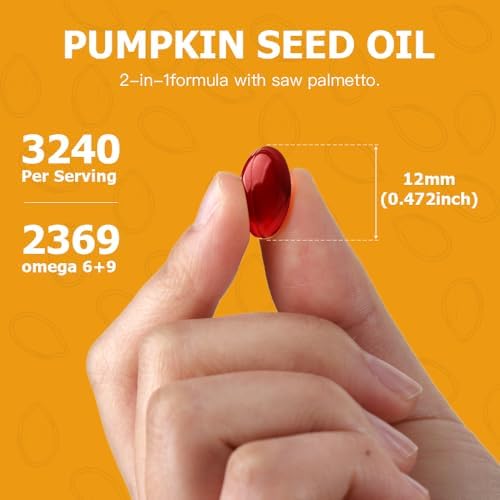 Pumpkin Seed Oil 3000mg - 100% Cold Pressed | 80% Linoleic & Oleic Acid | 180 Softgels, Naturally High in Essential Fatty Acids