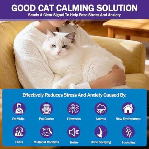 Cat Calming Plug-in - Calming Pheromone Diffuser for Relaxation, Calming Diffuser Kit for Cat with 2 Diffuser + 4 Refill 48ml Vials 6 In 1 for 4 Months of Comfort