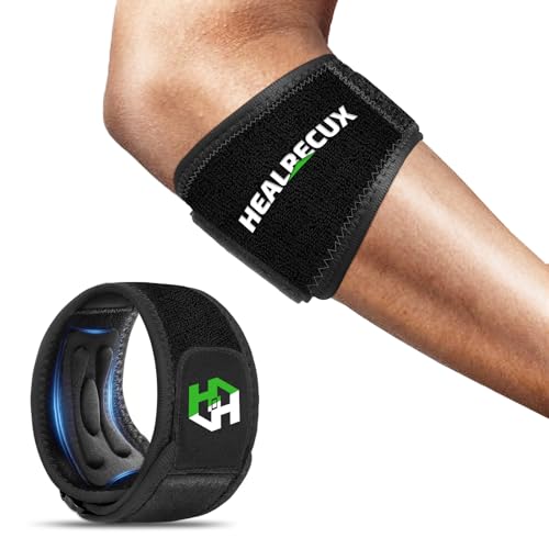 Healrecux Tennis Elbow Support Strap for Women Men, Golfers Elbow Support with Dual Removable Compression Pad for Tendonitis Relief, Forearm Strap