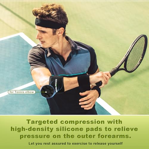 Healrecux Tennis Elbow Support Strap for Women Men, Golfers Elbow Support with Dual Removable Compression Pad for Tendonitis Relief, Forearm Strap