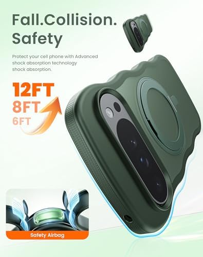 for Google Pixel 10 Pro XL Case with 360°Rotatable Magnetic Ring Stand, 2X HD Tempered Glass Screen Protector,Fit for Wireless Charging,Wavy Edge Design Matte Case for Google Pixel 10 Pro XL,(Green)