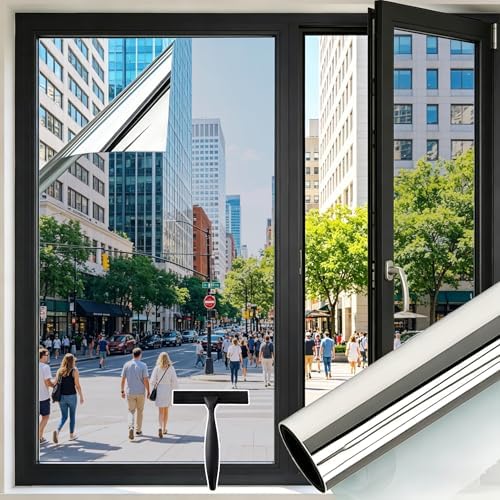 One Way Clear Window Film Privacy Heat Reflective Mirror Window Film for Glass Windows UV Window Tint Film Daytime Anti Glare with Adhesive Thermal Solar
