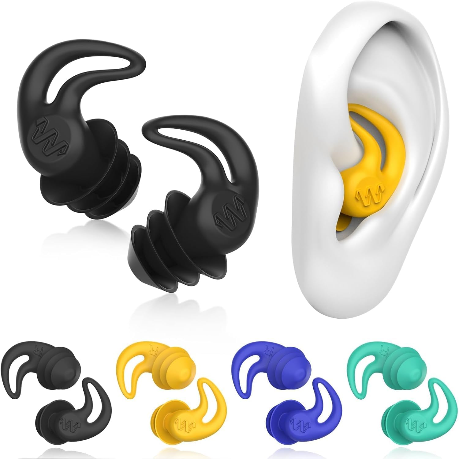 Swimming Ear Plugs for Adults - 4 Pairs Silicone Waterproof Swim Earplugs for Surfing,Showering and Other Water Sports - Keep Water Out and Ear Protection.