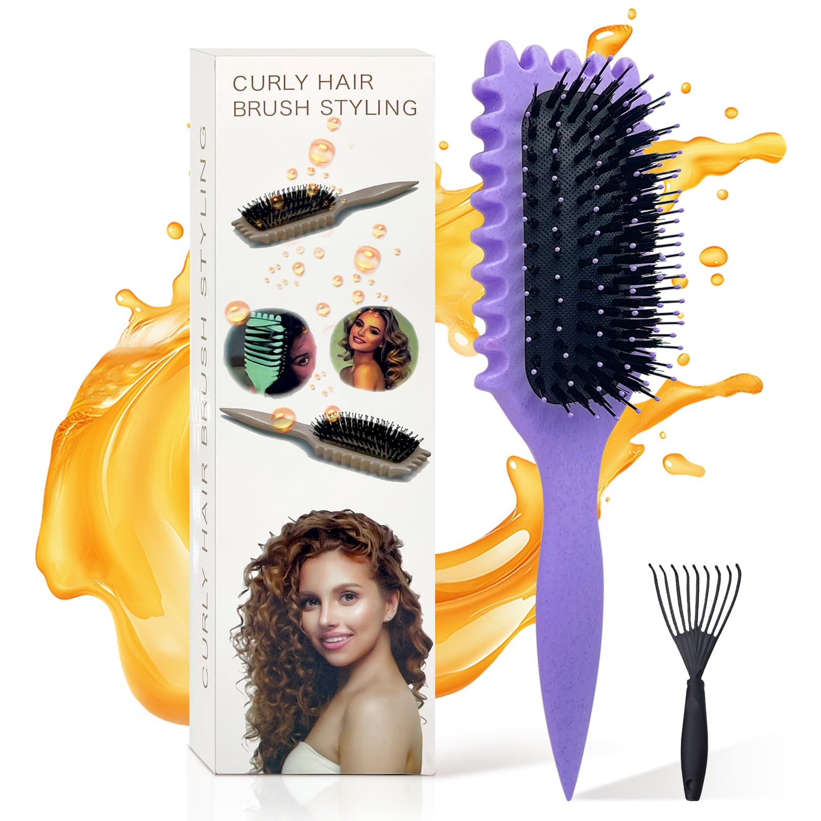 ENGHEK Curly Hair Brush, Bounce Curl Brush for Curl Hair, Curl Defining Brush for Women Men, Detangling Curl Brush Boar Bristle Hair Brush Less Pulling,...