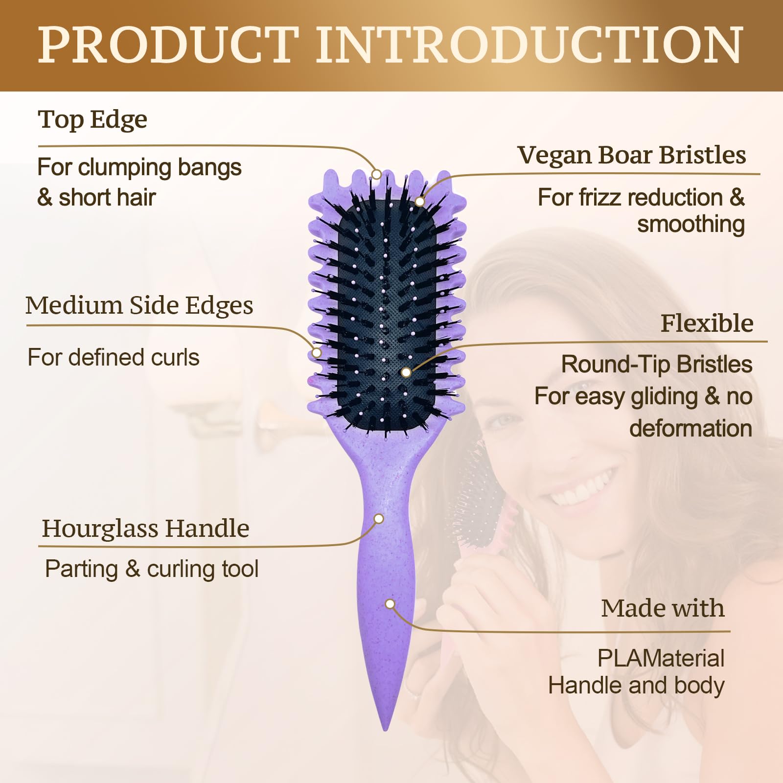 ENGHEK Curly Hair Brush, Bounce Curl Brush for Curl Hair, Curl Defining Brush for Women Men, Detangling Curl Brush Boar Bristle Hair Brush Less Pulling,...