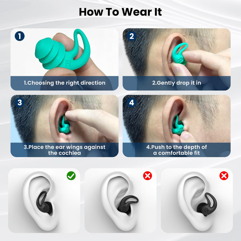 Swimming Ear Plugs for Adults - 4 Pairs Silicone Waterproof Swim Earplugs for Surfing,Showering and Other Water Sports - Keep Water Out and Ear Protection.