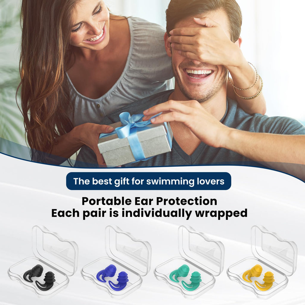 Swimming Ear Plugs for Adults - 4 Pairs Silicone Waterproof Swim Earplugs for Surfing,Showering and Other Water Sports - Keep Water Out and Ear Protection.