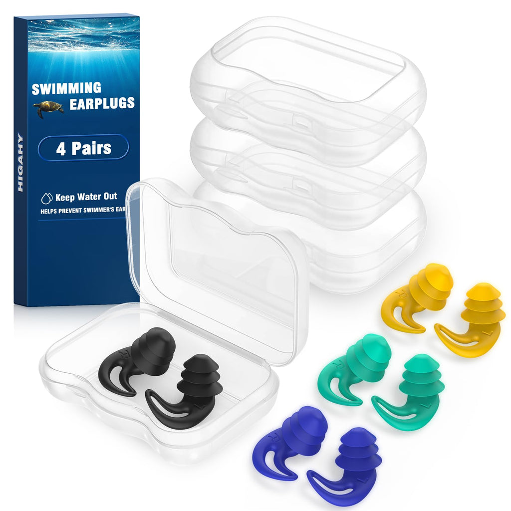 Swimming Ear Plugs for Adults - 4 Pairs Silicone Waterproof Swim Earplugs for Surfing,Showering and Other Water Sports - Keep Water Out and Ear Protection.